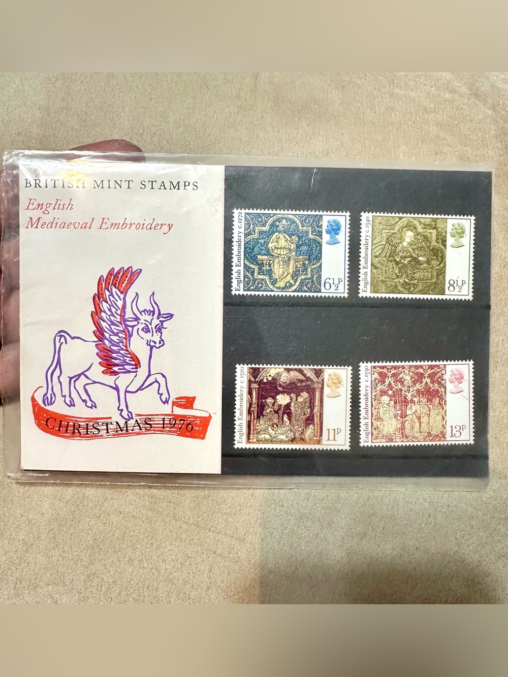 Vintage 1976 British Mint Stamps English Mediaeval Embroidery Presentation Pack